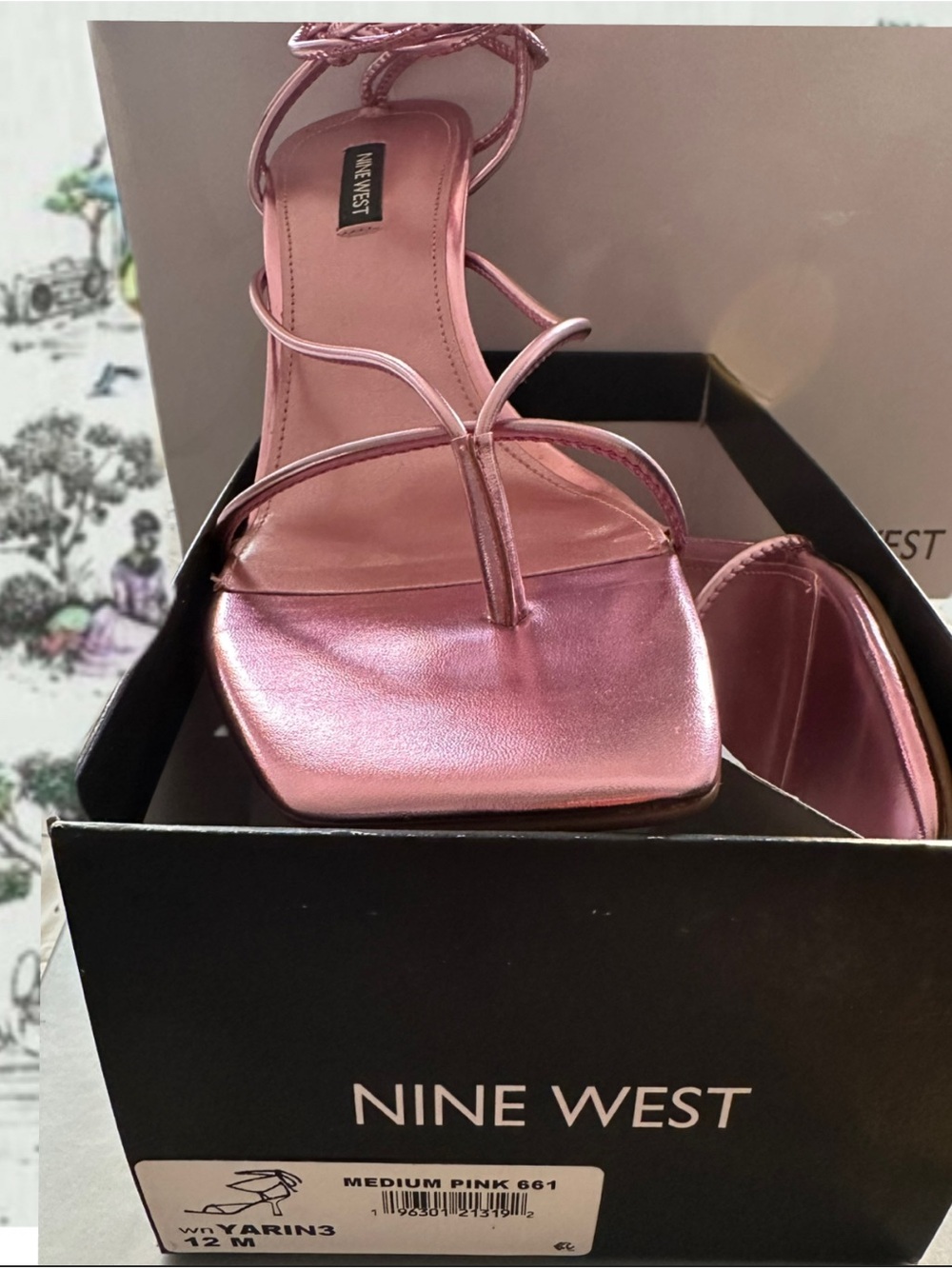 Nine West Yarin; medium pink.Metallic Rose Pink Lace-Up Sandals (Metallic Pink) - Picture 4 of 6